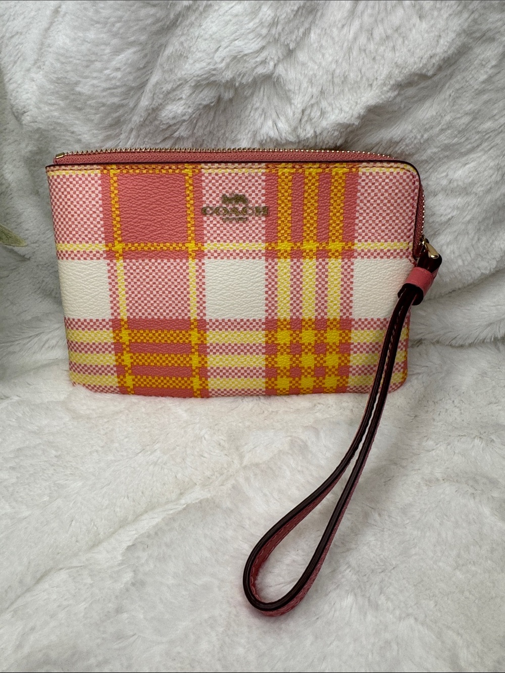 Coach Pink Plaid Wristlet